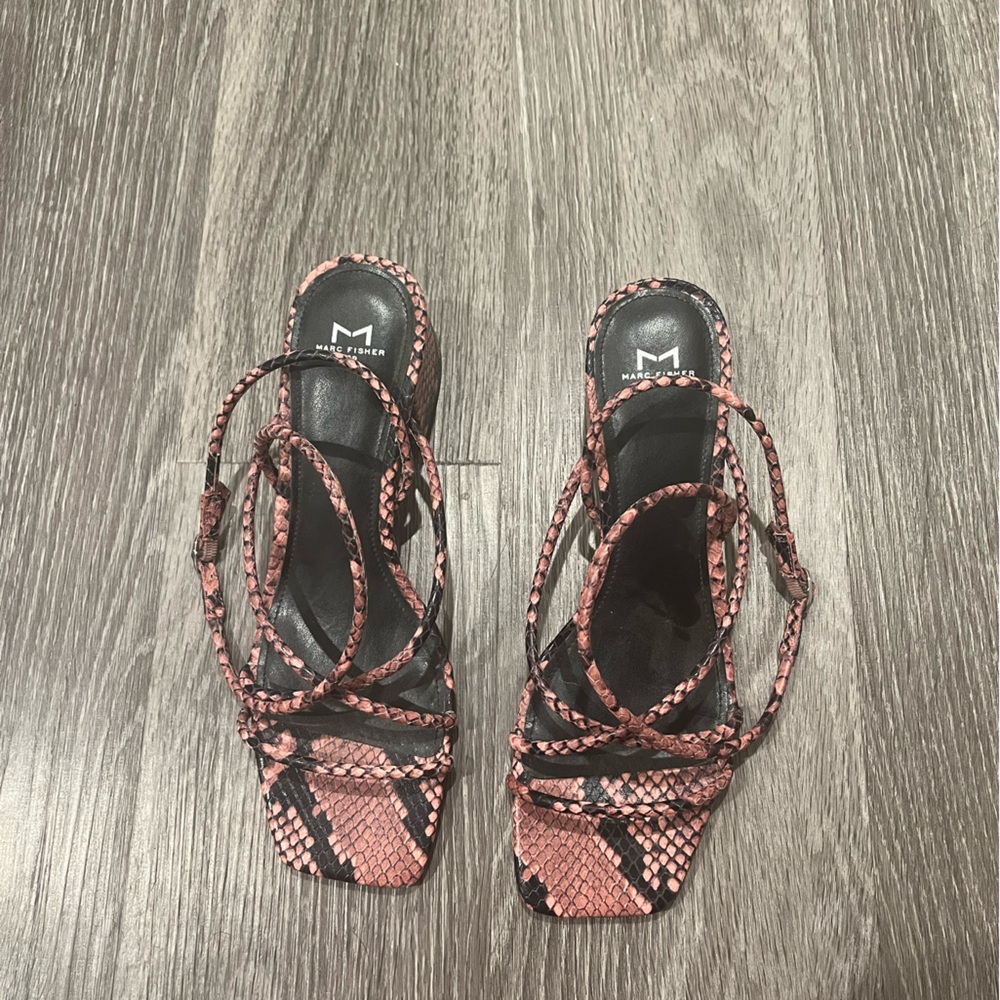Marc Fisher Strappy Pink/Snakeskin Heels